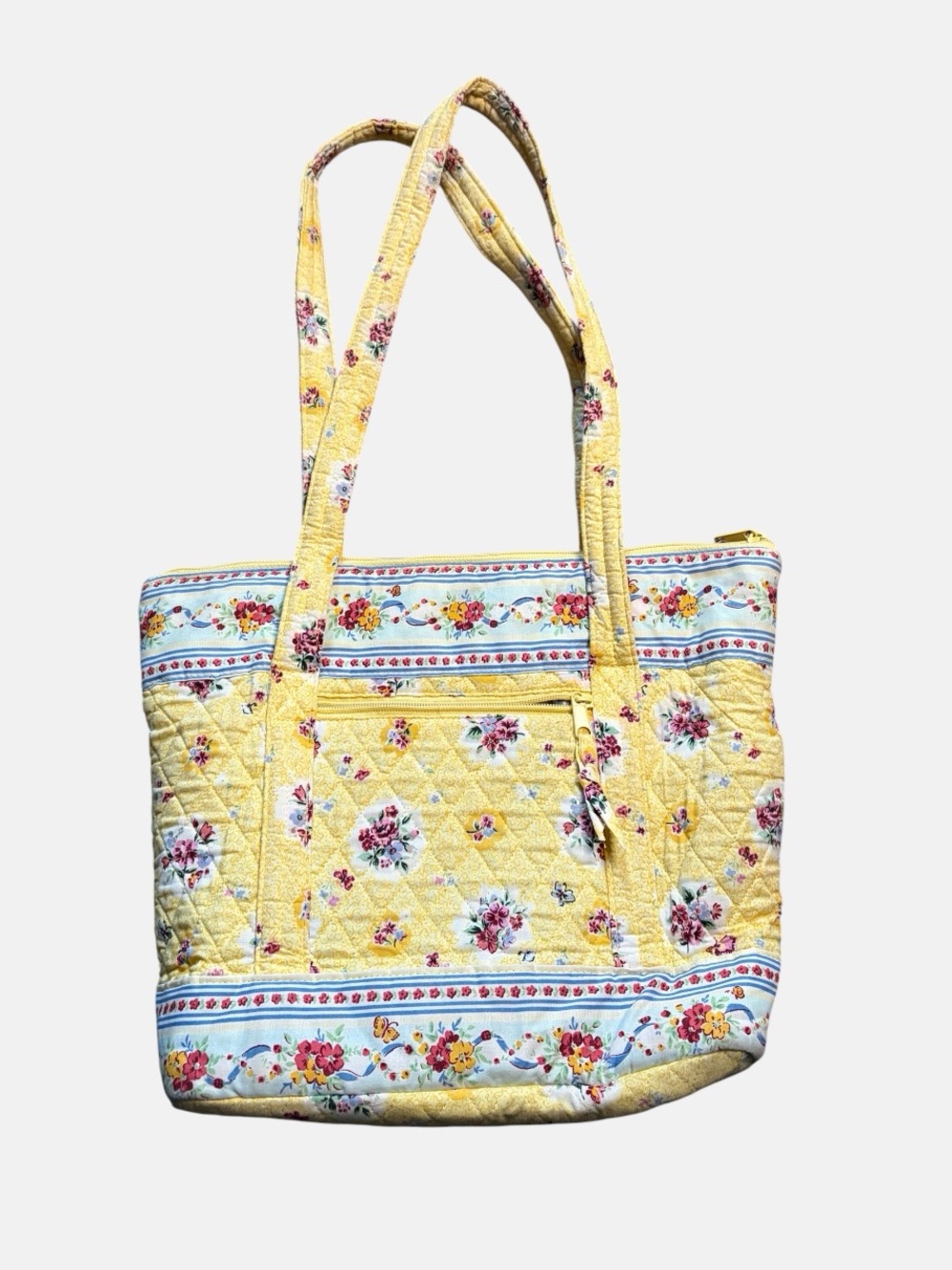 Quilted Yellow Floral Cottagecore Tote Bag Gingham Lined - Picture 3 of 4